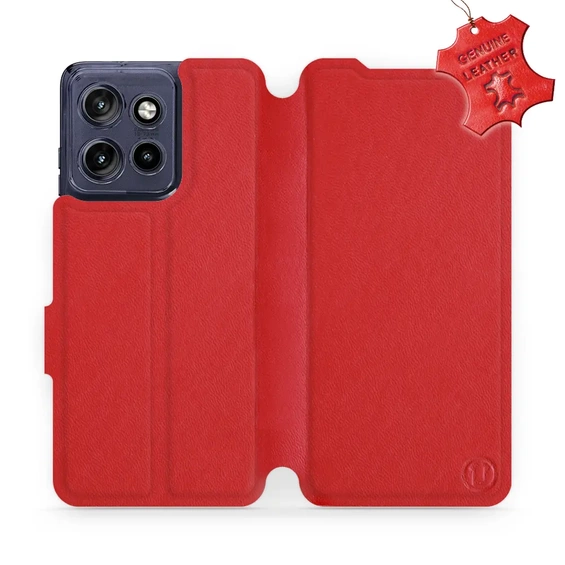 Etui ze skóry naturalnej do Motorola Edge 50 Neo - wzór Red Leather