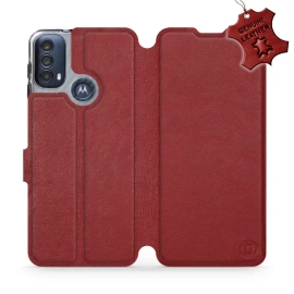 Etui ze skóry naturalnej do Motorola Moto E40 - wzór Dark Red Leather