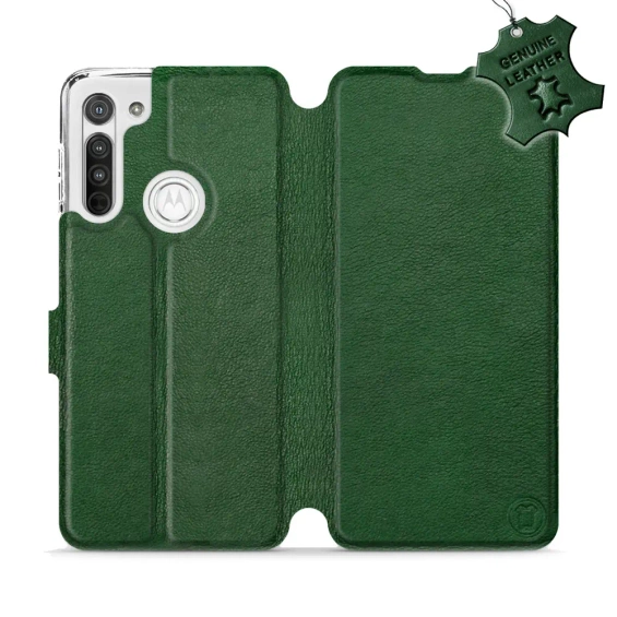 Etui ze skóry naturalnej do Motorola Moto G8 - wzór Green Leather