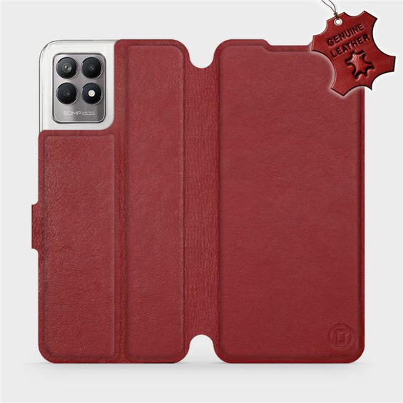 Etui ze skóry naturalnej do Realme 8i - wzór Dark Red Leather