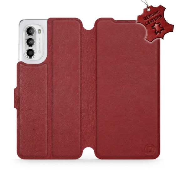 Etui ze skóry naturalnej do Motorola Moto G52 - wzór Dark Red Leather