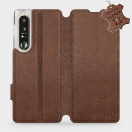 Etui ze skóry naturalnej do Sony Xperia 1 III - wzór Brown Leather