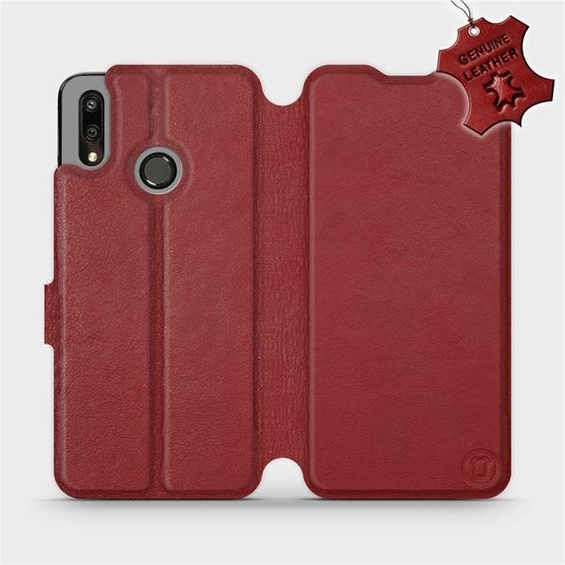 Etui ze skóry naturalnej do Huawei P Smart 2019 - wzór Dark Red Leather