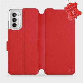 Etui ze skóry naturalnej do Motorola Moto G82 5G - wzór Red Leather
