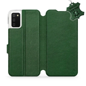Etui ze skóry naturalnej do Samsung Galaxy A03S - wzór Green Leather
