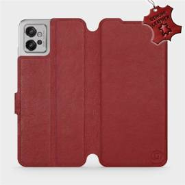 Etui ze skóry naturalnej do Motorola Moto G32 - wzór Dark Red Leather