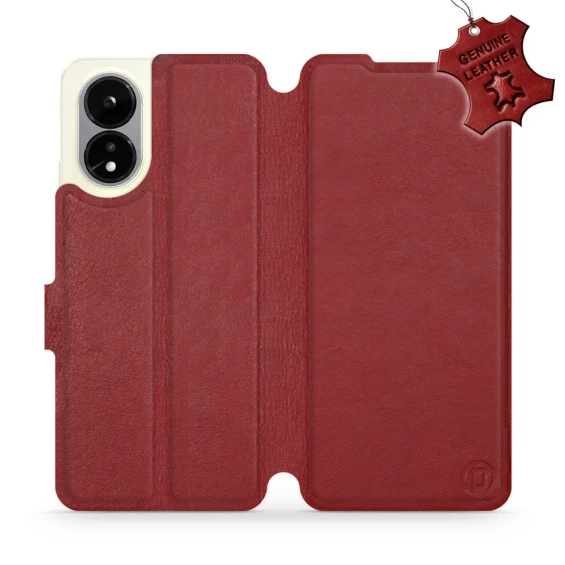 Etui ze skóry naturalnej do OPPO A38 - wzór Dark Red Leather