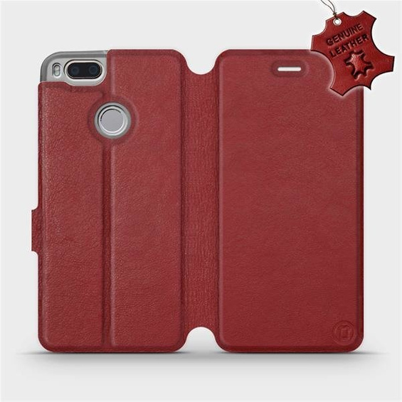 Etui ze skóry naturalnej do Xiaomi Mi A1 - wzór Dark Red Leather