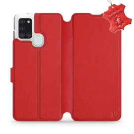 Etui ze skóry naturalnej do Samsung Galaxy A21S - wzór Red Leather