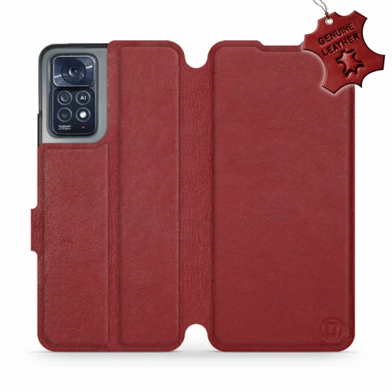 Etui ze skóry naturalnej do Xiaomi Redmi Note 12 Pro 4G - wzór Dark Red Leather