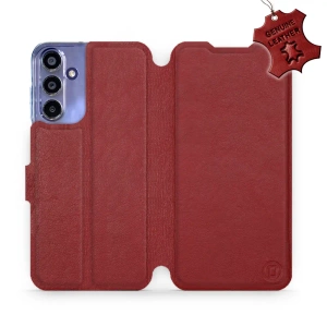 Etui ze skóry naturalnej do Samsung Galaxy A15 4G - wzór Dark Red Leather