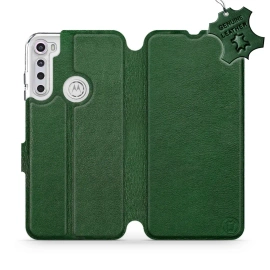 Etui ze skóry naturalnej do Motorola One Fusion Plus - wzór Green Leather