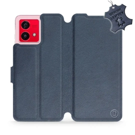 Etui ze skóry naturalnej do Motorola Moto G84 - wzór Blue Leather