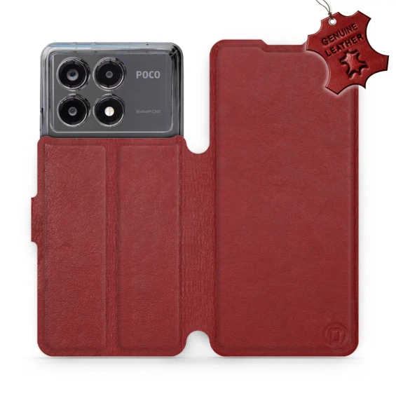 Etui ze skóry naturalnej do Xiaomi POCO X6 Pro - wzór Dark Red Leather