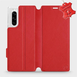Etui ze skóry naturalnej do Sony Xperia 5 - wzór Red Leather