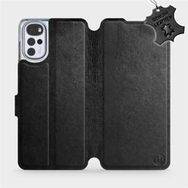 Etui ze skóry naturalnej do Motorola Moto G22 - wzór Black Leather