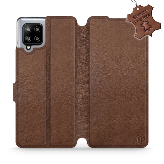 Etui ze skóry naturalnej do Samsung Galaxy A42 - wzór Brown Leather