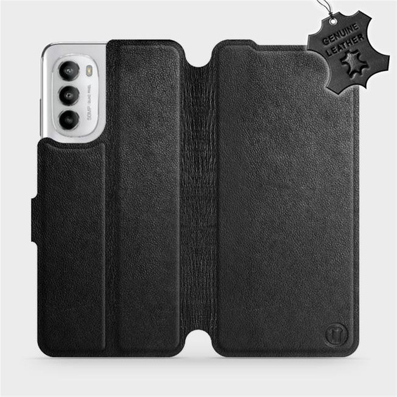 Etui ze skóry naturalnej do Motorola Moto G82 5G - wzór Black Leather