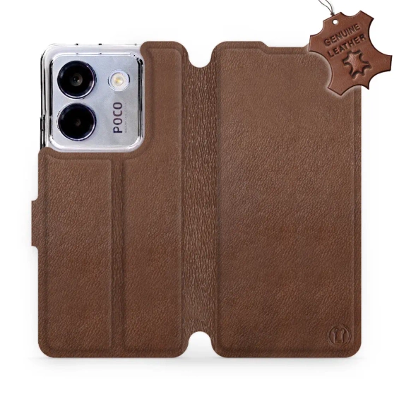 Etui ze skóry naturalnej do Xiaomi POCO M7 Pro 5G - wzór Brown Leather