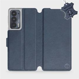 Etui ze skóry naturalnej do Motorola Edge 20 - wzór Blue Leather