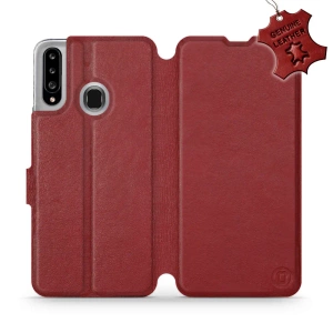 Etui ze skóry naturalnej do Samsung Galaxy A20S - wzór Dark Red Leather
