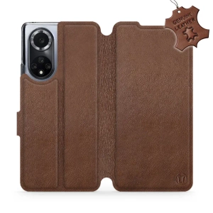 Etui ze skóry naturalnej do Huawei Nova 9 - wzór Brown Leather