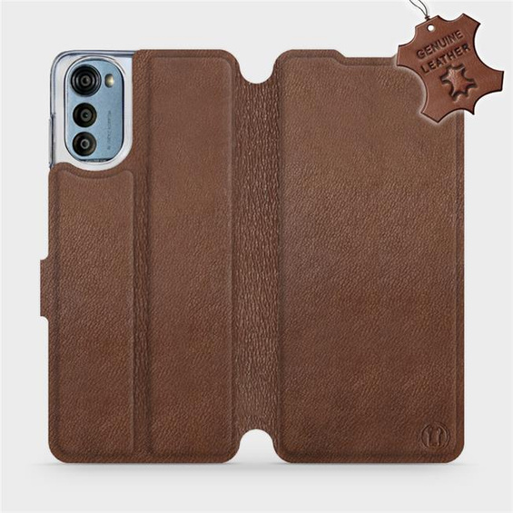 Etui ze skóry naturalnej do Motorola Moto E32 - wzór Brown Leather