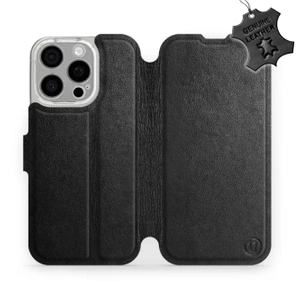 Etui ze skóry naturalnej do Apple iPhone 16 Pro - wzór Black Leather