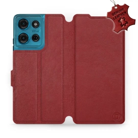 Etui ze skóry naturalnej do Motorola Moto G75 5G - wzór Dark Red Leather