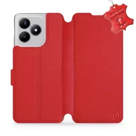 Etui ze skóry naturalnej do Realme C53 - wzór Red Leather