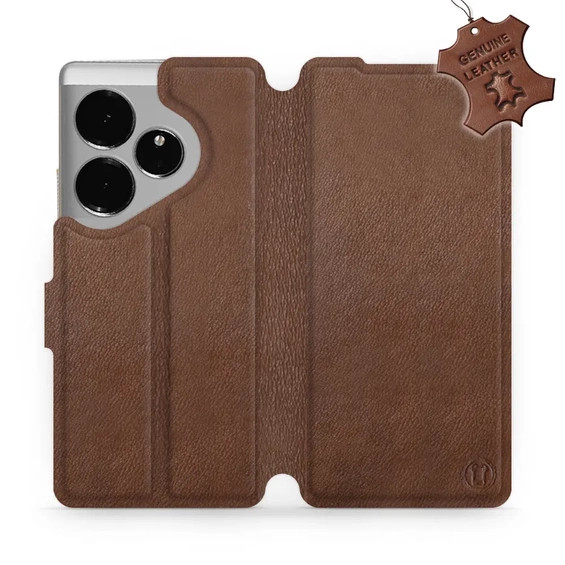 Etui ze skóry naturalnej do Realme GT 6 - wzór Brown Leather