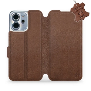 Etui ze skóry naturalnej do OPPO Reno 14 F 5G - wzór Brown Leather