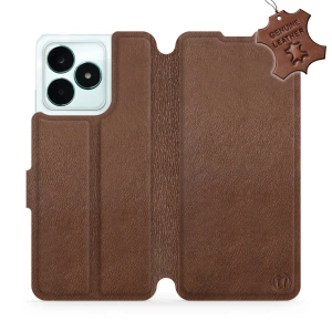 Etui ze skóry naturalnej do Realme C51 - wzór Brown Leather