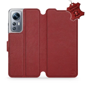 Etui ze skóry naturalnej do Xiaomi 12S - wzór Dark Red Leather