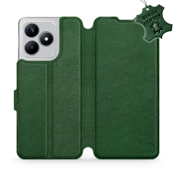 Etui ze skóry naturalnej do Realme C53 - wzór Green Leather