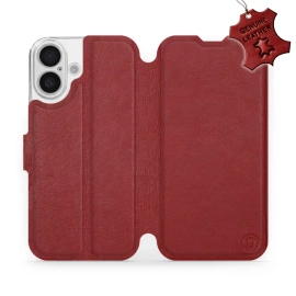 Etui ze skóry naturalnej do Apple iPhone 16 - wzór Dark Red Leather