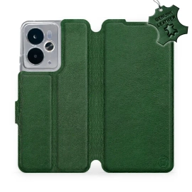 Etui ze skóry naturalnej do Realme 14 5G - wzór Green Leather