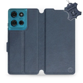 Etui ze skóry naturalnej do Motorola Moto G75 5G - wzór Blue Leather