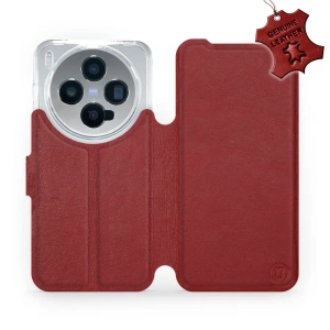 Etui ze skóry naturalnej do Vivo X300 - wzór Dark Red Leather