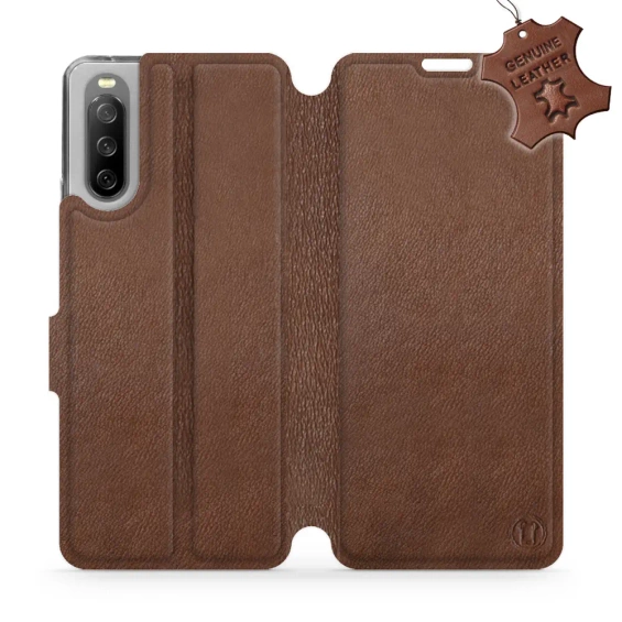Etui ze skóry naturalnej do Sony Xperia 10 III - wzór Brown Leather