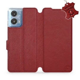 Etui ze skóry naturalnej do Motorola Moto G24 Power - wzór Dark Red Leather