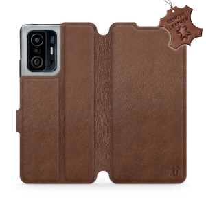 Etui ze skóry naturalnej do Xiaomi 11T - wzór Brown Leather