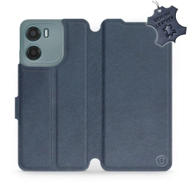 Etui ze skóry naturalnej do Motorola Moto E15 - wzór Blue Leather