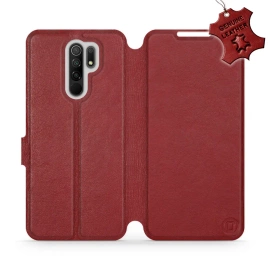 Etui ze skóry naturalnej do Xiaomi Redmi 9 - wzór Dark Red Leather