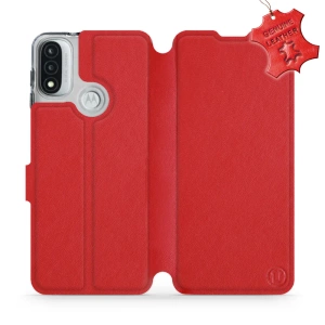 Etui ze skóry naturalnej do Motorola Moto E20 - wzór Red Leather