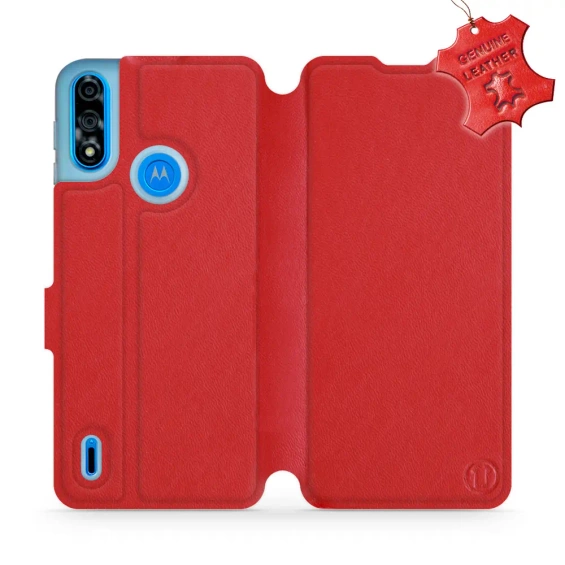 Etui ze skóry naturalnej do Motorola Moto E7i Power - wzór Red Leather