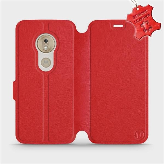 Etui ze skóry naturalnej do Motorola Moto G7 Play - wzór Red Leather