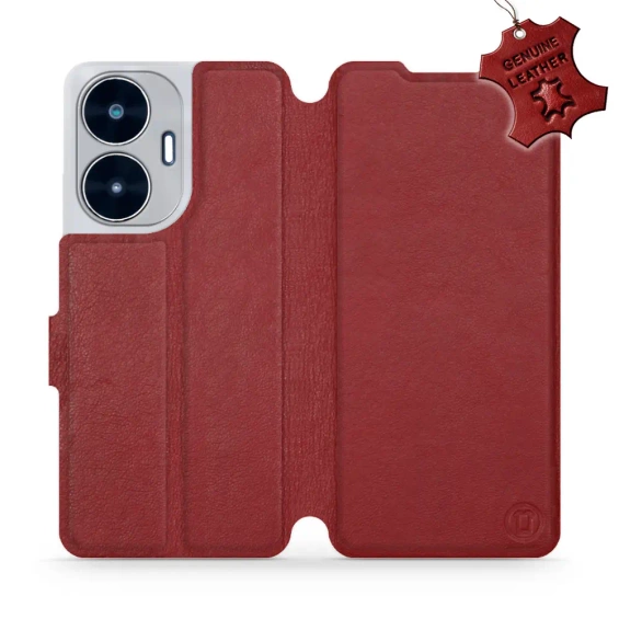 Etui ze skóry naturalnej do Realme C55 - wzór Dark Red Leather
