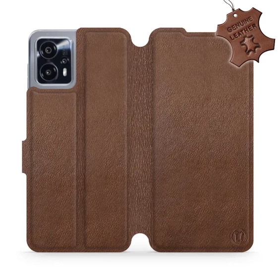 Etui ze skóry naturalnej do Motorola Moto G13 - wzór Brown Leather