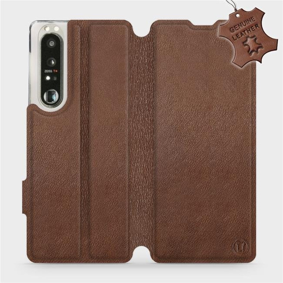 Etui ze skóry naturalnej do Sony Xperia 1 III - wzór Brown Leather